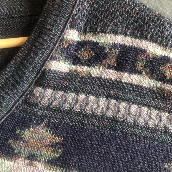 Vintage 90s Aztec Southwestern Wool Blend V-Neck Sweater XXL - Picture 2 of 9